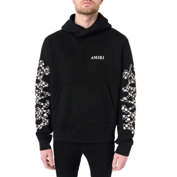 🔥AMIRI WES LANG Checkered Bones hoodie Black Hoodie with Graphic Sleeves SMALL - Picture 1 of 12